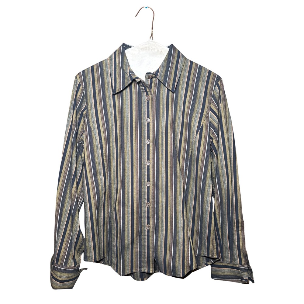 600 West Womens Small Striped Button Up Shirt Western Office Stretch